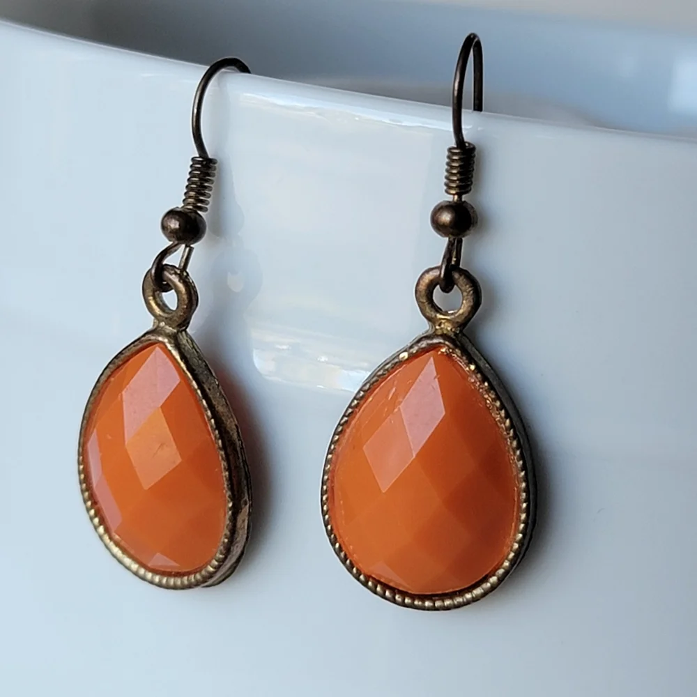 Faceted Teardrop Earrings Orange